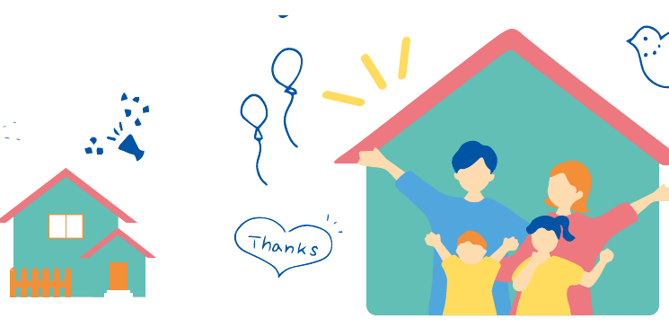 Illustration of a family celebrating in their new home